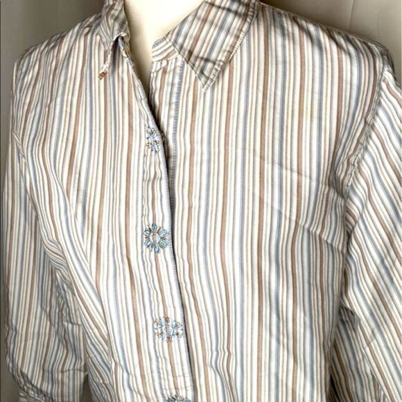 Alfred Dunner Embroidered Striped Button Down - Picture 1 of 9